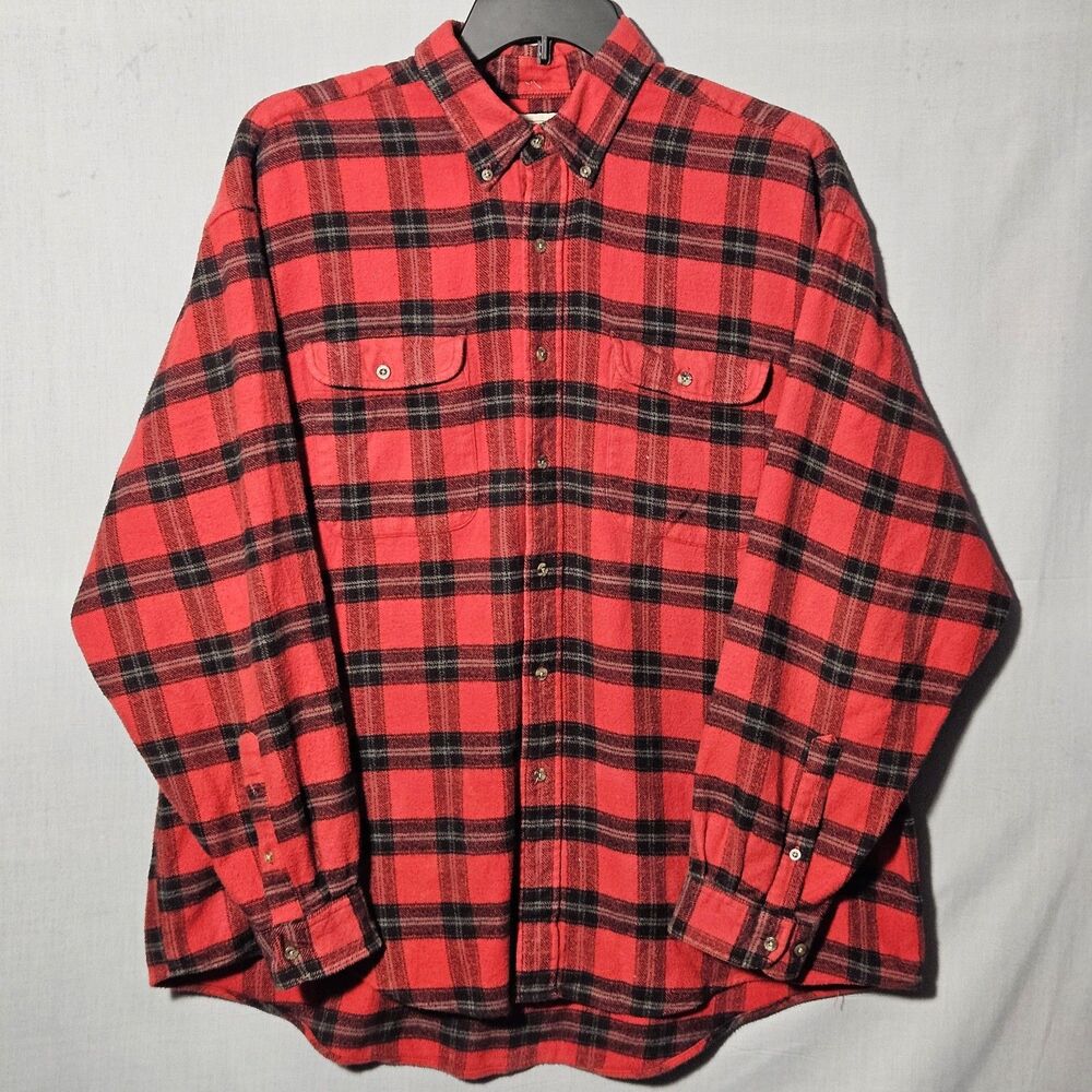 VTG 90s High Sierra Shirt Flannel LS Button Down Mens L Red Plaid Buffalo Check